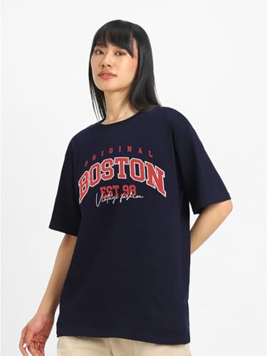 Image of JUNEBERRY Round Neck Drop Shoulder Round Neck Black & White Graphic Printed Pure Cotton Oversized Baggy Fit Half Sleeve T-Shirt for Women & Girls (Sizes: S to 2XL)
