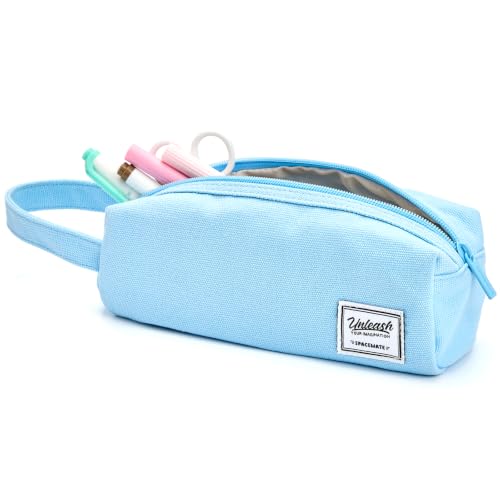 Image of SPACEMATE Pencil Case Pouch Box Bag School Supplies Girls Boys Kids, Cute Preppy Stuff Large Big Capacity Aesthetic Canvas Pen Organizer, Back to College Stationary, Sky Blue, Simple Style, 1200ml