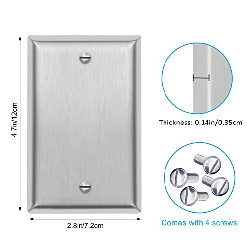 1-Gang Blank Decorator Metal Wall Plate - Stainless Steel Switch Outlet Cover,Brushed Finish, Silver (2-Pack, Single Blank) #TOP4