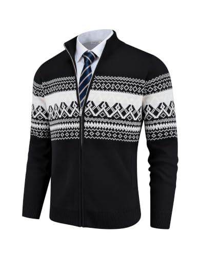 COOFANDY Men's Full Zip Cardigan Sweaters Mock Neck Knitwear with Pattern - image 4