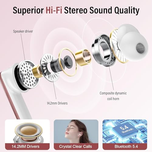 Image of Thunelec Wireless Earbuds, Bluetooth 5.4 Headphones with Multifunctional Touch Screen, 48H Bass Stereo Ear Buds with ANC /ENC Noise Cancelling /Transparency Mode, IPX7 Earphones with 5 EQ Modes, Rose