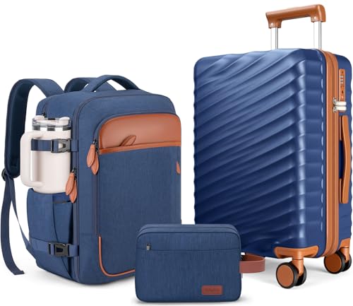 3 Piece Luggage Set with Travel Backpack, 20” PC Hardside Suitcase with Spinner Wheels, Flight Approved Carry On Luggage with YKK Zippers & TSA Lock image 3