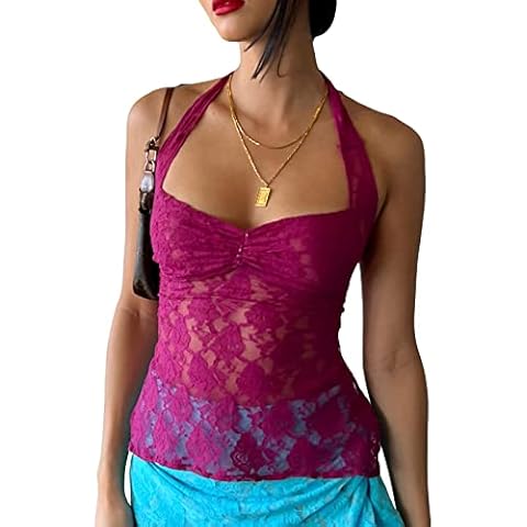 Carolilly Women Lace Tie-Up Halter Top Cover