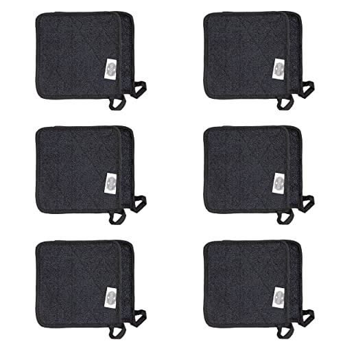 Arkwright Pot Holders for Kitchen - Heat Resistant Square Hot Pads Set of 12, Professional Grade Washable Cotton Coaster for Oven, Cooking and Baking, 7 x 7 in, Black
