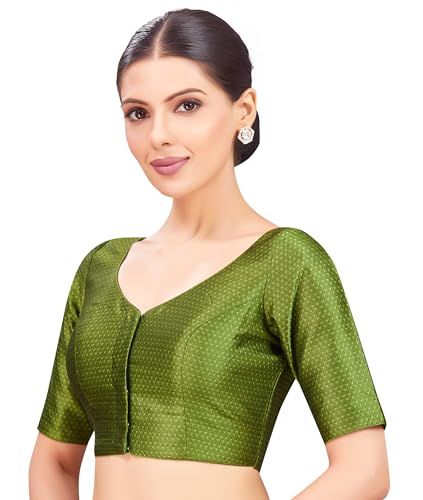 Image of Studio Shringaar Women's Brocade Half Sleeve Bright Readymade Saree Blouse