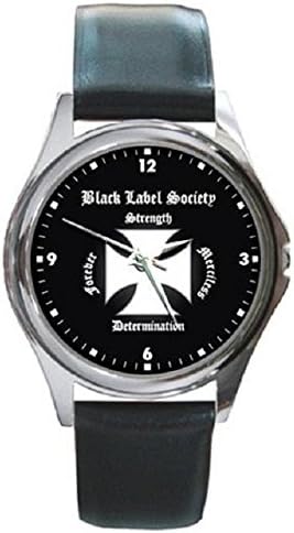 Black Label Society BLS Rock Band Logo Leather Round Metal Watch