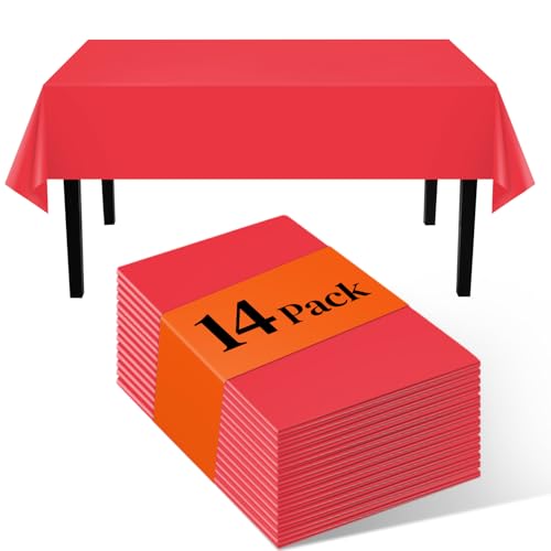 Image of Red 14 Pack 54 x 108 Inch Plastic Tablecloths, Disposable Rectangle Tablecloth, Party Table Cover Plastic Table Cloth