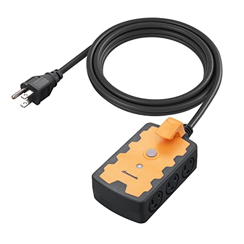 DEWENWILS Workshop Power Strip, 6-Outlets Strip with 15 FT Extension Cord, Heavy Duty 14/3C Gauge, SJTW Power Cord for Indoor Outdoor, 15A Circuit Breaker, Swivel Safety Covers, ETL Listed 1