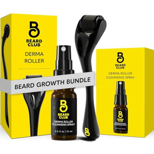 Image of The Beard Club Derma Roller & Cleansing Spray Kit - Microneedling Roller for Beard, Scalp & Face with Beard Roller & Microneedle Cleaner - At-Home Micro Needling Skin Device for Men and Women