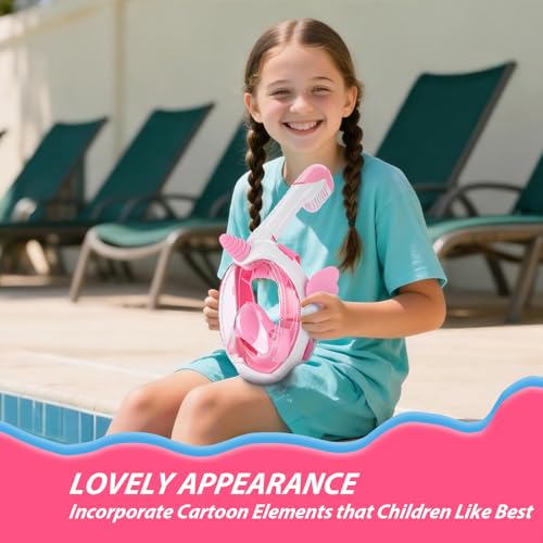 Máscara de snorkel para niños, máscara de buceo con vista panorámica 180°, sistema de respiración nuevo, color rosa XS miniatura 2