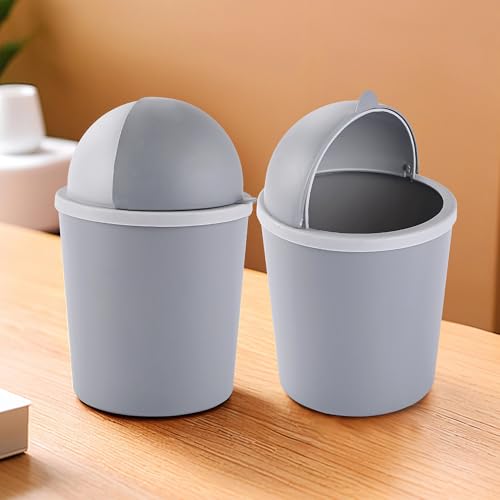 Image of Heart Home Pack of 2 Portable Small 1 Ltr Table Dustbin for Home & Office with Lid & Pedal | Lightweight Mini Dustbin for Kitchen /Bedroom - Ideal for Desk & Countertops | Light Grey