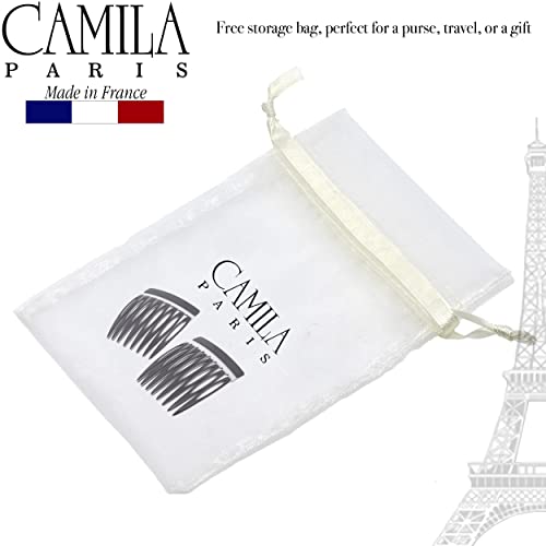 camila paris cp3350 french hair side comb handmade small gray white french twist hair combs decorative strong hold hair clips for women bun chignon up-do styling girls hair accessories made in france