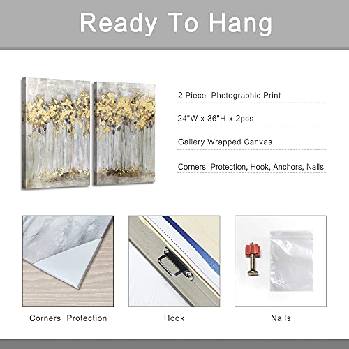 Artistic Path Fall Tree Canvas Picture Artwork: Abstract Forest Wall Art Painting On Canvas For Bedroom (24" W X 36" H X 2 Pcs,Multi-Sized) #TOP6