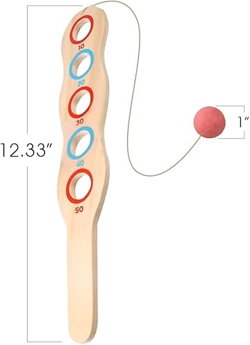 Miniatura 3 de ArtCreativity Juego de 2 paletas de madera con bola roja en cuerda, juguetes al aire libre para niños y niñas, juegos de playa y patio trasero para