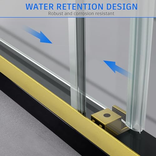 AquivaCoast Frameless Sliding Shower Door, 64\" W x 76\" H Glass Shower Door with 5/16\" (8mm) Clear Tempered Safety Glass, Stainless Steel Hardware, Double Sliding Shower Door, Brushed Gold - Thumbnail 6