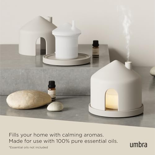 Umbra Casita Diffuser in Sand – Aromatherapy Essential Oil Diffuser with LED Light, Multiple Mist Settings, Automatic Shut-Off, Hidden Storage for Oils, Concrete & Melamine Design for Modern Homes by Umbra - Image 4