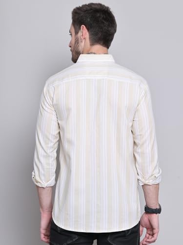 Image of Majestic Man Men Cotton Classic Slim Fit Opaque Striped Casual Shirt