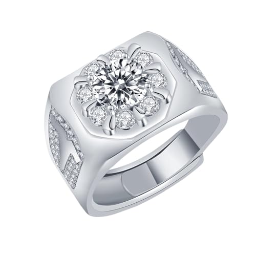 Alliance moissanite homme argent S925 bague de promesse réglable luxe