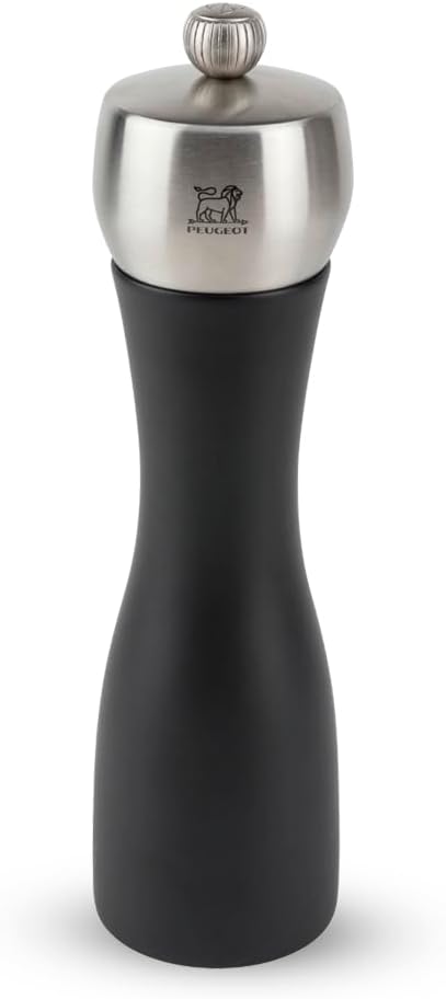 Peugeot - Fidji Manual Salt Mill - Adjustable Grinder - Beechwood and Stainless Steel, Matte Black, 8 Inch
