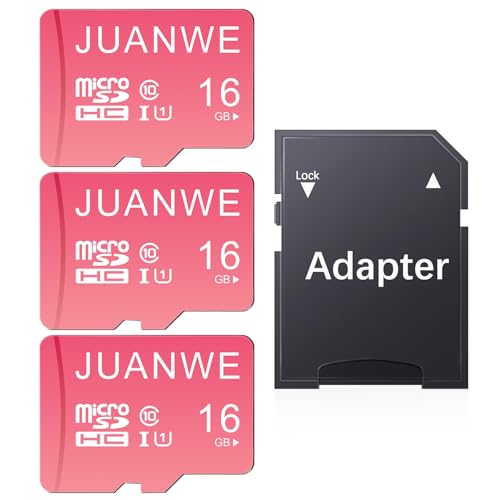 Image of JUANWE 16GB Micro SD Card 3 Pack microSDHC Memory Card with SD Adapter, C10, U1,TF Card 16GB for Dash Cam, Security Camera, Pink