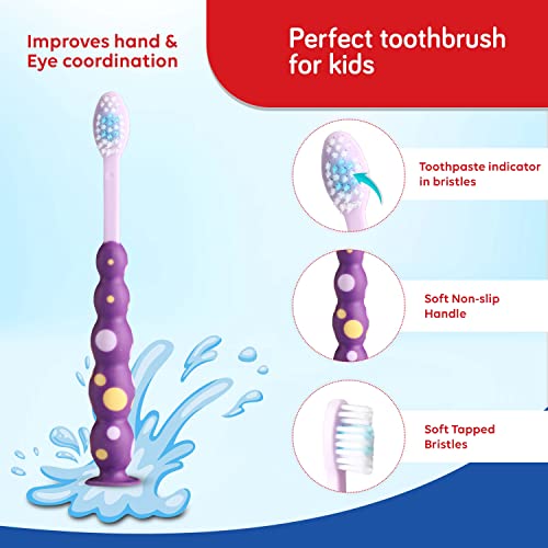 Image of LuvLap Bubbles Kids Manual Toothbrush with Soft Bristles, BPA Free, Suction Cup, 33 tuft bristles,Multicolor Boys & Girls Toddler Toothbrush, 18M+