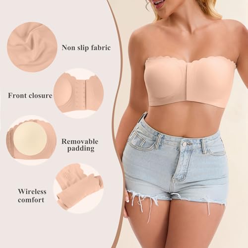 Front Closure Wireless Strapless Bras for Women Seamless Comfy Bandeau Bra2