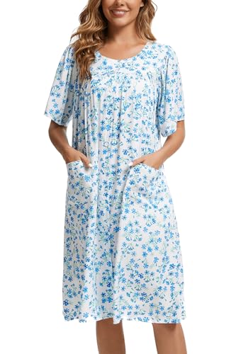 Image of COSUNIONY House Dresses for Women Cotton Short Sleeve House Coat Buttons Down Dusters Robe with Pockets S-XXL