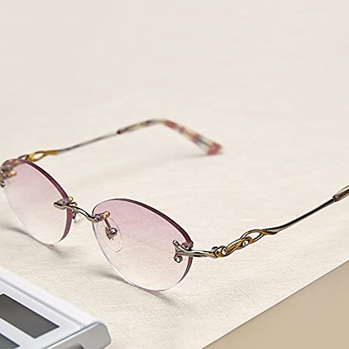 Modne, retro damskie okulary do czytania bez oprawek, progresywne, wieloogniskowe z wycięciami na zausznikach (kolor: fioletowy, rozmiar: 3,0 x)