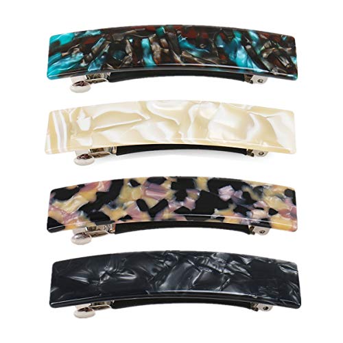 4 Pcs Hair Barrettes Acetate Resin Hair Clip Rectangle French Automatic Hair Clip Headwear Fashion Hair Accessories for Women Girls Thick and Medium Hair