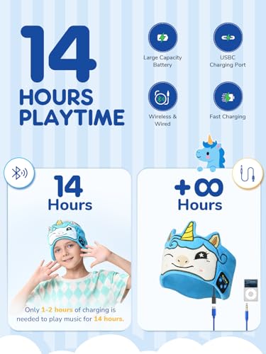 Image of Kids Headphones Headband Wireless, Bluetooth Headband Child Headphones with Thin Speakers & Wired Playback 3.5 MM Jack for Home /School /Travel /Airplane /Phone /Tablet