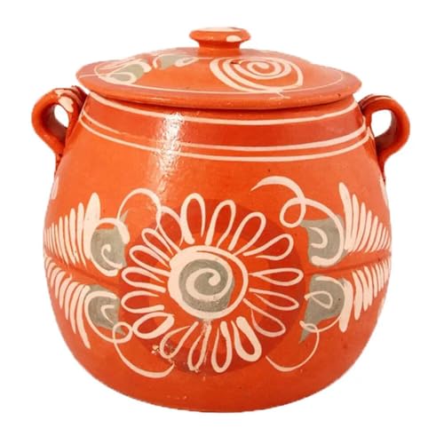 6-Quart Handcrafted Clay Cooking Pot with Lid – Traditional Mexican Design, Ideal for Soups, Stews, and Beans