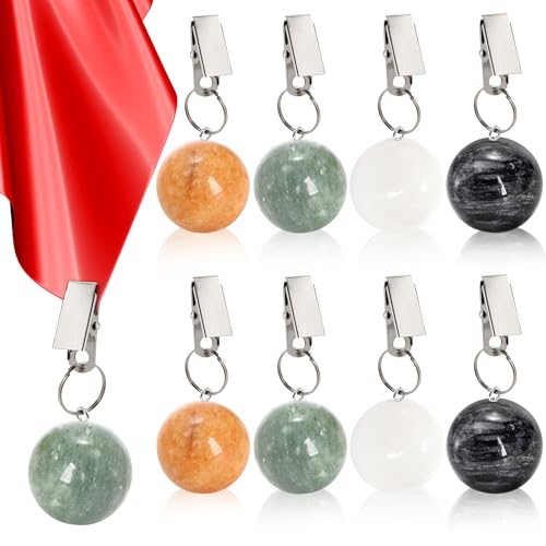 Goaste 8 Pieces Tablecloth Weights Table Cloth Pendant Stones with Metal Clips Ball Shape Marble Table Cover Hangers Heavy Duty Clip Weights for Outdoor Picnic Tables Curtains Flags Banners