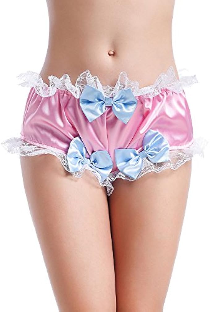 GOceBaby Women Sissy Bow Shiny Satin Lace Panties Lingerie Underwear