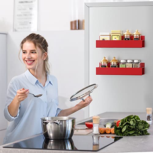 Image of OrganizeMee Movable Kitchen Organizer Storage Spice Magnetic Rack,Decorate Your Fridge,Washing Machine & Microwave Oven with Metal Fridge Side Rack 1 Year Warranty: Red,Window Mount,Floating Shelves