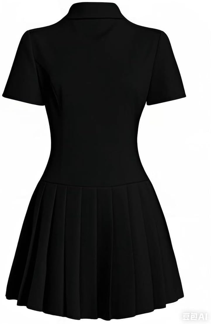 Nihsatin Women's Double Breasted Blazer Jacket Lapel Collar Short Sleeve Pleated Hem Blazer Dress - Image 5