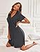 Ekouaer Women's Button Down Nightgown Short Sleeve Sleepshirt V Neck Night Shirt Soft Pajamas Dress with Pockets Dark Grey Small