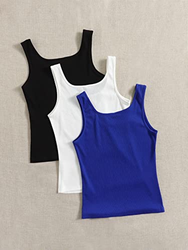 Image of Women's 1x1 Rib Cotton Stretch Tank Top Sleeveless Basic Vest Pack of 3