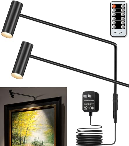 URTOM Plug in Picture Light LED Art Light 3000K Picture Lights with Remote Dimmiable Picture Frame Light Art Lights for Pictures on Wall CRI 90 Picture Light for Wall Artwork Display Portrait, 2 Pack