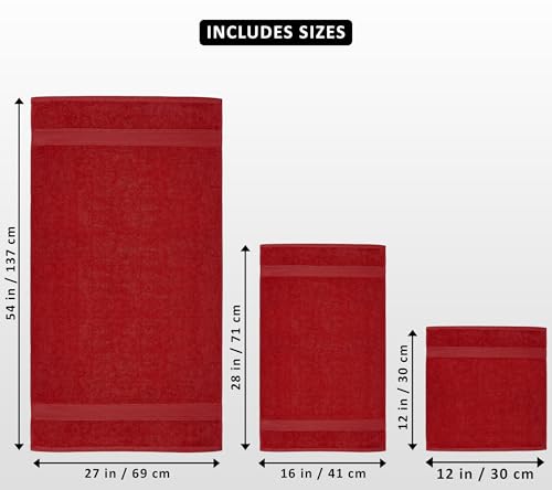 Utopia Towels 8 Piece Premium Towel Set, 2 Bath, 2 Hand, and 4 Wash Cloths, 600 GSM 100% Ring Spun Cotton, Highly Absorbent Towels for Bathroom, Gym, Hotel, and Spa, Red