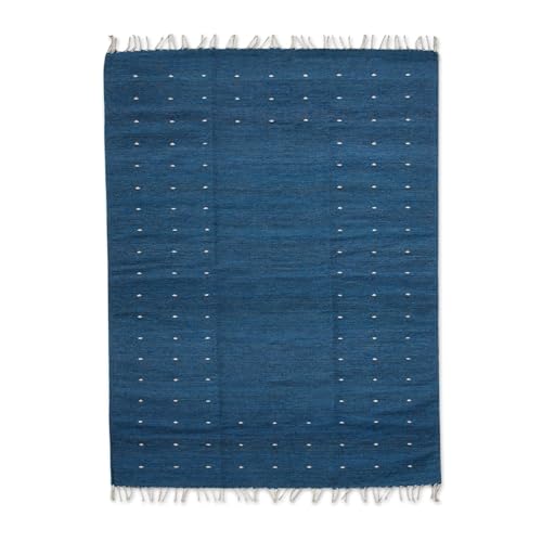 NOVICA Alfombra de lana zapoteca Área (4,5' x 6,5 '), estrellas en el cielo' Azul