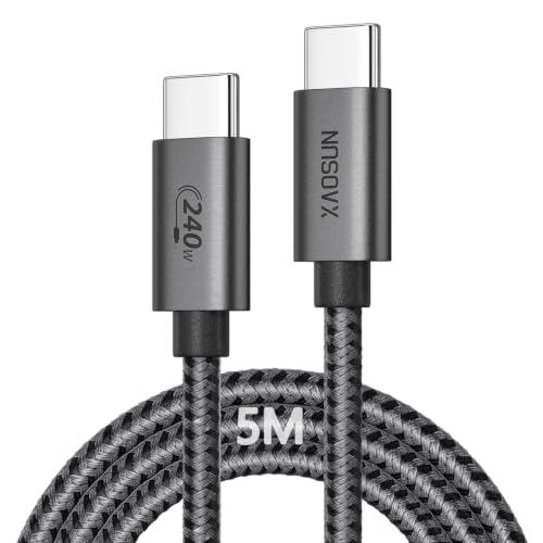 XAOSUN 240W USB C to USB C 5M PD 3.1 Type C Charger Cable Fast Charging with E-Marker 2.0 Nylon Braided Compatible with iPhone 17/16 MacBook Air/Pro Samsung S23+/ Ultra Google Pixel Switch
