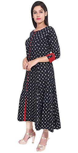 Image of Yash Gallery Women's Cotton Relaxed Fit Anarkali Plus Size Printed Kurta