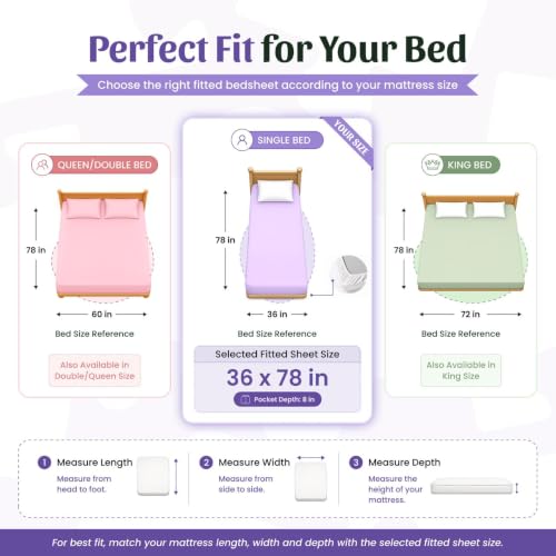 Image of LORETO - A QUALITY LINEN BRAND 210 TC 100% Pure Cotton Single Fitted Bedsheet with 1 Pillow Cover for 78 x 36 Inch Mattress, All-Around Elastic, 8 Inch Deep Pocket, Blue & Peach