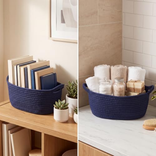 Image of woric Navy Blue Baskets for Gifts Empty Small Woven Gift Basket