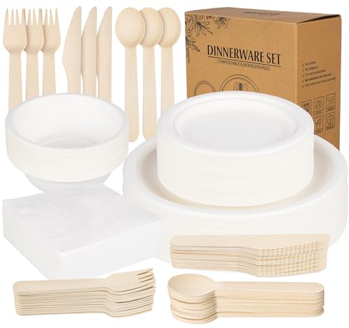 ilauke 170 Stück Weiß Pappgeschirr Geschirr Set,Kompostierbar...