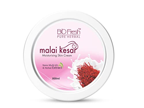 Image of BIOFRESH HERBALS Body Cream - Malai Kesar Deep Intense Moisturizing Cream Non-Greasy with 24-Hour Hydrating for Soft Dry Skin (800ml, Pack of 1)