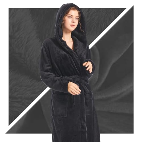 Image of Inner Wish Women Hooded Plush Robe, Fleece Highly Absorbent Cozy Warm Bathrobe