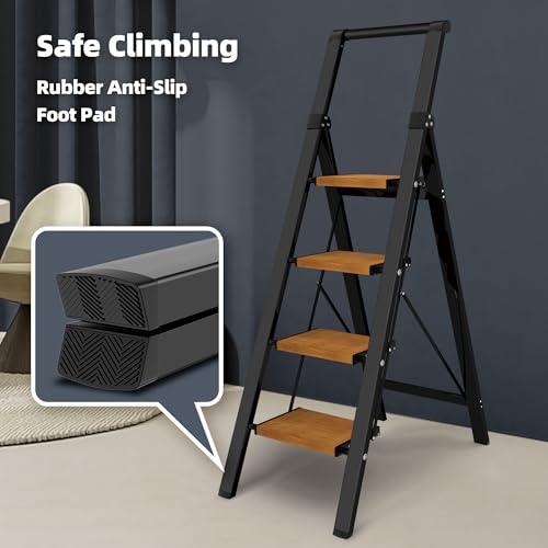HillhutApex Step Ladder, Aluminum Lightweight Folding 4 Step Stool with Anti-Slip Wide Pedal, 330lbs Capacity Steel Ladder for Household and Office by HillhutApex - Image 4
