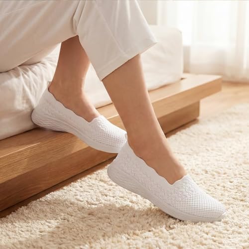 Image of poemlady Women's Walking Shoes Slip On Knit Mesh Loafers Round Toe Flat | Comfortable Memory Foam Insole & Arch Support Casual Sneakers, Non Slip Nursing Footwear for Working & Outdoor Daily Walks