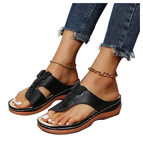 GJXJY Sandalen Damen Sommer Zehentrenner Flach Plattform Big Toe Hallux Valgus Sandalen Flacher Ferse Flip Flop Beach Sandalen Plattform Open Toe Schuhe Strandsandalen (Size:35 EU,Color:Schwarz) Cover